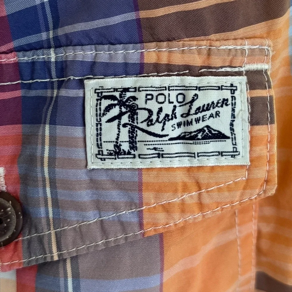 Polo‎ Ralph Lauren Plaid Preppy Swim Trunks Mens L Mesh Lined Board Shorts 6